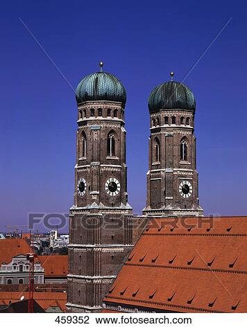 Stock Image - Town hall towers in city, Munich, Bavaria, Germany . Fotosearch
