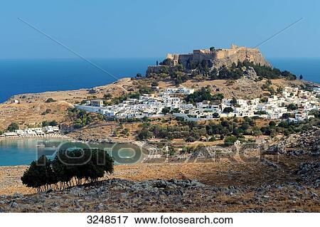 View of Lindos, Rhodes, Greece, high angle view View Large Photo Image Stock Photo - View of Lindos, Rhodes, Greece, high angle view . Fotosearch