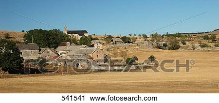 Village on landscape, Causse Mejean, Auvergne, France View Large Photo Image Stock Image - Village on landscape, Causse Mejean, Auvergne, France . Fotosearch