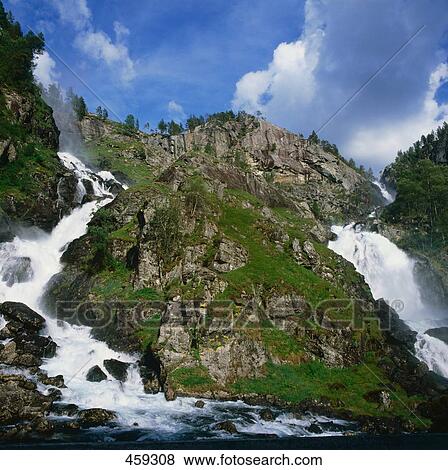 Waterfalls in forest, Latefoss, Hordaland, Norway View Large Photo Image Stock Photo - Waterfalls in forest, Latefoss, Hordaland, Norway . Fotosearch