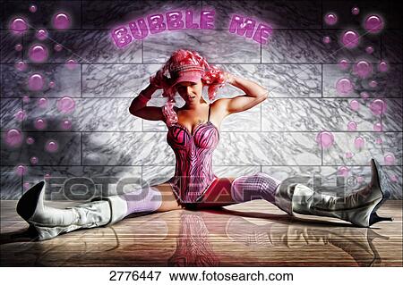 Stock Photo - woman sitting with legs wide open, portrait . Fotosearch