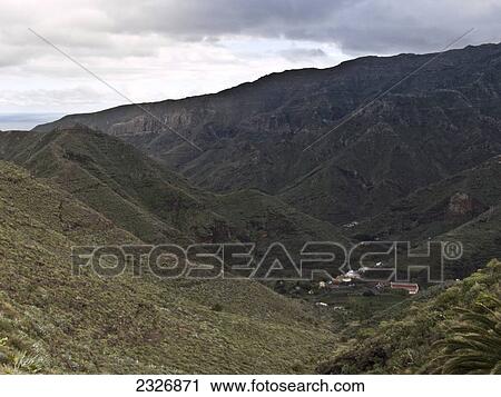 Aerial view of buildings in valley, La Gomera, Canary Islands, Spain View Large Photo Image Stock Image - Aerial view of buildings in valley, La Gomera, Canary Islands, Spain . Fotosearch