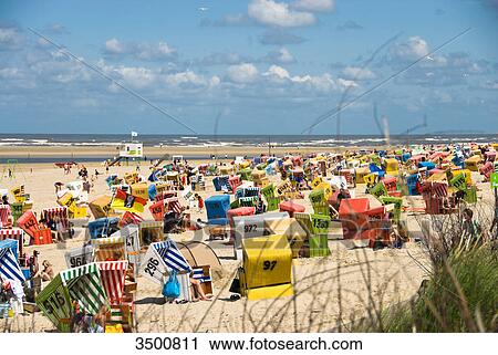 Stock Image - Beach chairs on the beach, Langeoog, Germany . Fotosearch