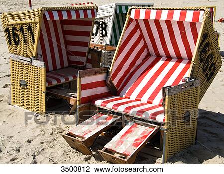 Stock Image - Beach chairs on the beach, Langeoog, Germany . Fotosearch