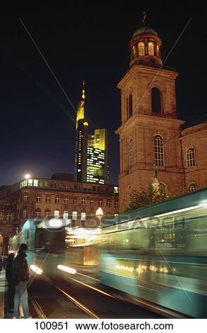 Blurred view of cable car in front of church, St. Paul's Church, Frankfurt, Hesse, Germany View Large Photo Image Stock Image - Blurred view of cable car in front of church, St. Paul's Church, Frankfurt, Hesse, Germany . Fotosearch