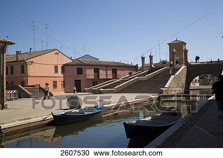 Stock Image - Boats in canal, Comacchio, Emilia-Romagna, Italy . Fotosearch