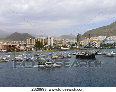 Stock Image - Boats moored in harbor, Tenerife, Canary Islands, Spain . Fotosearch
