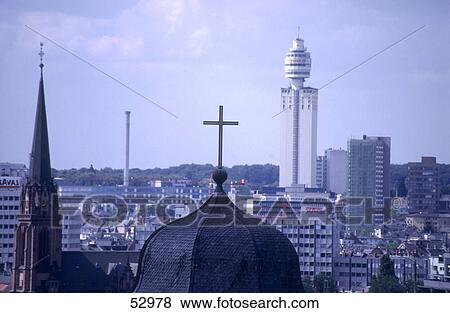 Stock Photo - Buildings in city, Henninger Tower, Frankfurt, Hesse, Germany . Fotosearch