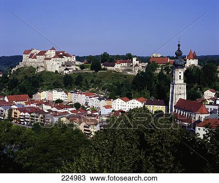 Buildings in town, Salzach, Burghausen, Bavaria, Germany View Large Photo Image Stock Image - Buildings in town, Salzach, Burghausen, Bavaria, Germany . Fotosearch