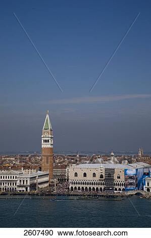 Stock Image - Buildings on waterfront, Doges Palace, St. Mark's Square, Veneto, Venice, Italy . Fotosearch