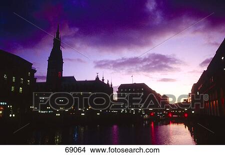 Picture - City at dusk, Hamburg, Germany . Fotosearch
