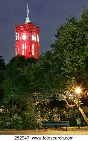 Stock Photo - City hall illuminated at night, Berlin, Germany . Fotosearch