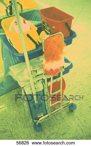 Cleaning products on cart View Large Photo Image Stock Photograph - Cleaning products on cart . Fotosearch