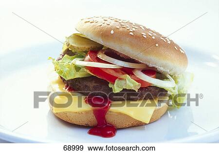 Close-up of a hamburger View Large Photo Image Stock Photo - Close-up of a hamburger . Fotosearch