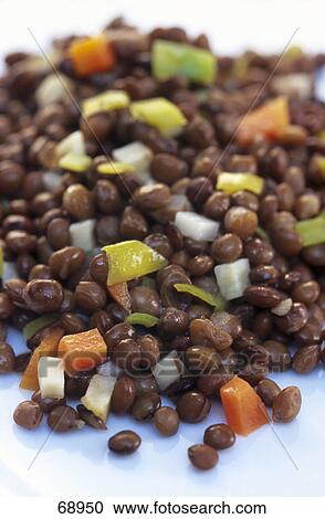 Stock Image - Close-up of boiled beans and vegetables . Fotosearch