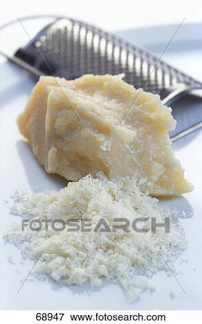 Stock Photo - Close-up of grated cheese and cheese grater . Fotosearch