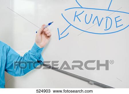 Stock Image - Close-up of man's hand pointing towards whiteboard . Fotosearch