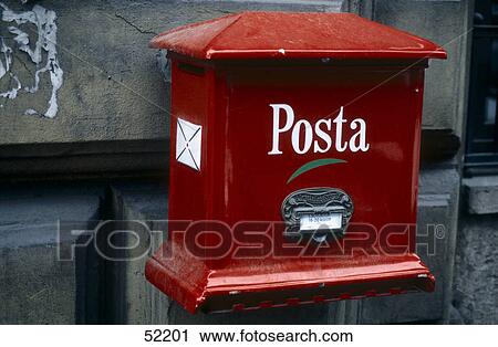 Stock Image - Close-up of red mailbox . Fotosearch