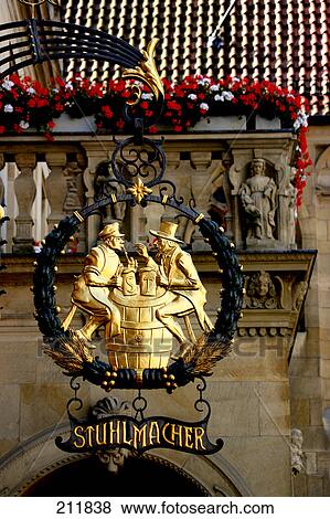Stock Photo - Close-up of signboard of pub, Muenster, Germany . Fotosearch
