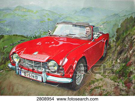 Picture - Close-up of vintage car on dirt road . Fotosearch