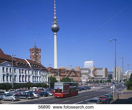 Double decker bus in city road, Alexanderplatz, Berlin, Germany View Large Photo Image Stock Image - Double decker bus in city road, Alexanderplatz, Berlin, Germany . Fotosearch