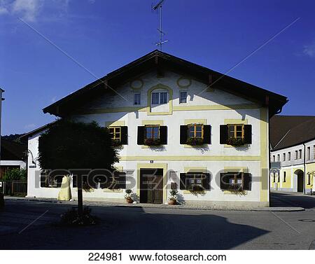 Facade of building, Marktl, Bavaria, Germany View Large Photo Image Stock Image - Facade of building, Marktl, Bavaria, Germany . Fotosearch