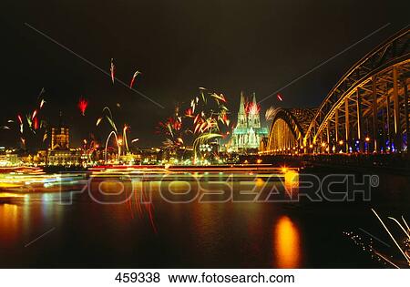 Fireworks near bridge at night View Large Photo Image Stock Photo - Fireworks near bridge at night . Fotosearch
