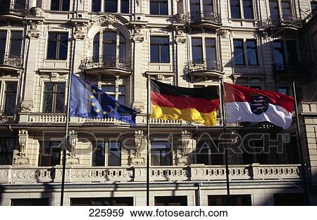 Flags in front of government building, Hessian State Chancellery, Wiesbaden, Germany View Large Photo Image Stock Photo - Flags in front of government building, Hessian State Chancellery, Wiesbaden, Germany . Fotosearch