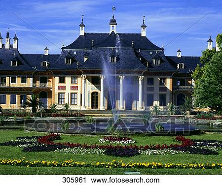 Fountain in front of palace, Hillside Palace, Pillnitz, Saxony, Germany View Large Photo Image Stock Image - Fountain in front of palace, Hillside Palace, Pillnitz, Saxony, Germany . Fotosearch