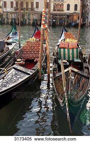 Gondolas at the quay, Venice, Italy, front view View Large Photo Image Stock Photography - Gondolas at the quay, Venice, Italy, front view . Fotosearch