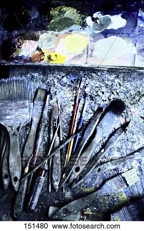High angle view of paint brushes View Large Photo Image Stock Image - High angle view of paint brushes . Fotosearch