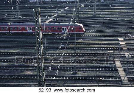 High angle view of train leaving station, Germany View Large Photo Image Stock Image - High angle view of train leaving station, Germany . Fotosearch