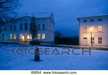 House lit up at night, Middelhagen, Ruegen, Mecklenburg-Western Pomerania, Germany View Large Photo Image Picture - House lit up at night, Middelhagen, Ruegen, Mecklenburg-Western Pomerania, Germany . Fotosearch