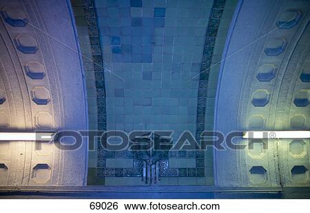 Stock Photograph - Lights on wall of tunnel, Elbe Tunnel, Hamburg, Germany . Fotosearch