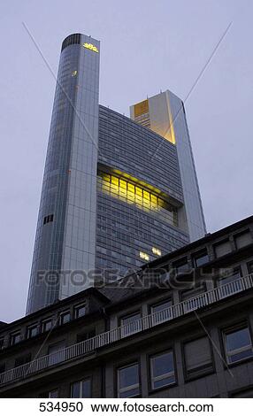Low angle view of building against sky, Commerzbank Tower, Frankfurt, Germany View Large Photo Image Stock Image - Low angle view of building against sky, Commerzbank Tower, Frankfurt, Germany . Fotosearch