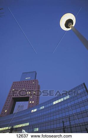 Stock Photo - Low angle view of building, Messe Torhaus, Frankfurt, Hessen, Germany . Fotosearch