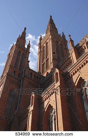 Stock Photo - Low angle view of church, Market Church, Wiesbaden, Germany . Fotosearch