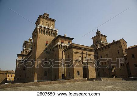 Stock Image - Low angle view of palace, Castello Estense, Ferrara, Emilia-Romagna, Italy . Fotosearch