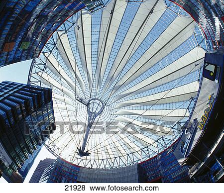 Stock Photo - Low angle view of Sony center, Potsdamer Platz, Berlin, Germany . Fotosearch
