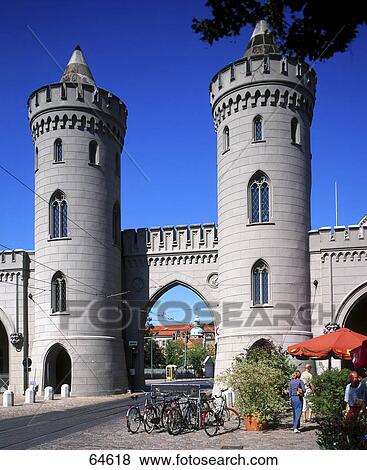 Low angle view of town gate, Potsdam, Brandenburg, Germany View Large Photo Image Stock Photo - Low angle view of town gate, Potsdam, Brandenburg, Germany . Fotosearch