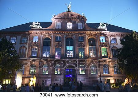 Stock Image - Museum lit up at night, Senckenberg Museum, Frankfurt, Hesse, Germany . Fotosearch