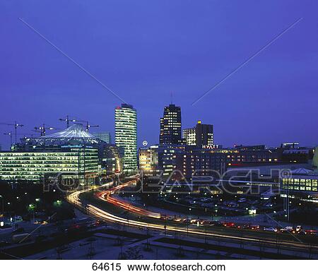 Office building lit up at night, Sony Center, Potsdamer Platz, Berlin, Germany View Large Photo Image Stock Photography - Office building lit up at night, Sony Center, Potsdamer Platz, Berlin, Germany . Fotosearch