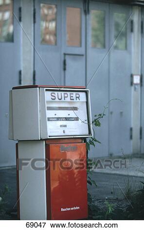 Stock Photo - Old petrol pump at gas station, Germany . Fotosearch