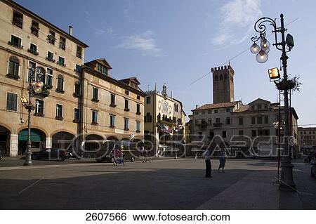 Stock Photograph - Palace in city, Bassano Di Grappa, Piazza Liberta, Veneto, Italy . Fotosearch