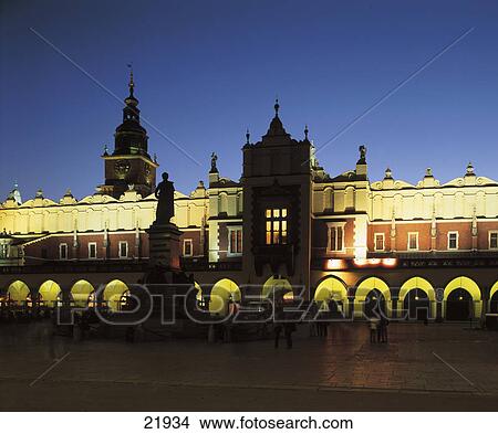 Picture - People at market place, Main Market Square, Krakow, Poland . Fotosearch