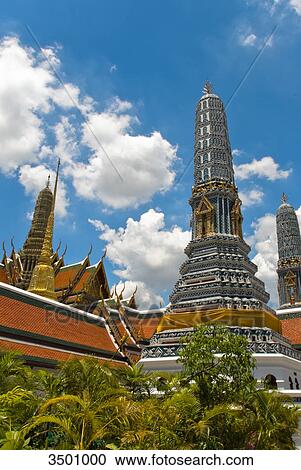 Stock Image - Prang in King's Palace Wat Phra Kaeo, Bangkok, Thailand . Fotosearch