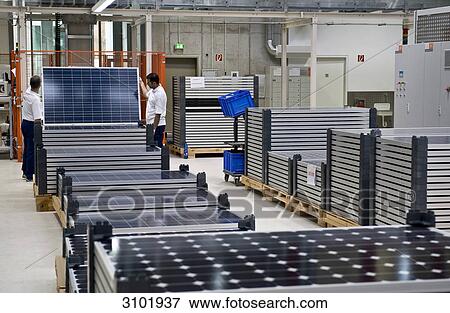 Stock Photo - Production of solar modules at SOLON SE, Berlin-Adlershof, Germany, Europe . Fotosearch