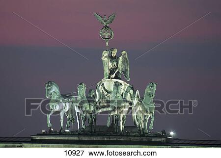 Quadriga statues on top of monument, Brandenburg Gate, Berlin, Germany View Large Photo Image Stock Photo - Quadriga statues on top of monument, Brandenburg Gate, Berlin, Germany . Fotosearch