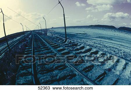 Stock Image - Railroad track passing through landscape . Fotosearch