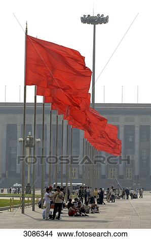 Red flags on the Tiananmen Square, Beijing, China View Large Photo Image Picture - Red flags on the Tiananmen Square, Beijing, China . Fotosearch